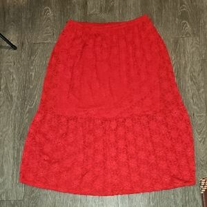 Faded Glory Womens Plus Sz 3X (22w-24w) Bright Coral Red Ling Skirt!! Like New